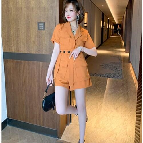 2021 Summer Fall New Business Suits Jacket +Shorts Two Piece Sets Women Set Notched Collar Bandage Blazer Sexy Fashion Tracksuit