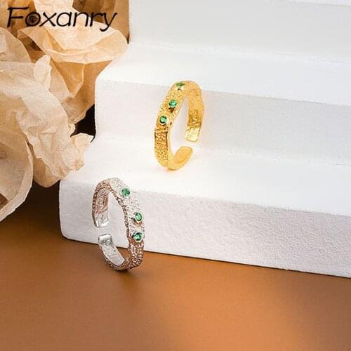 Foxanry 925 Sterling Silver Engagement Rings for Women New Trend Elegant Vintage Creative Irregular Green Zircon Jewelry Gifts