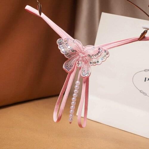 Women Transparent Lingerie Sexy Pearl Lace Panties Erotic Embroidery Butterfly Micro Pink Thong Porn Ladies Open Crotch Briefs