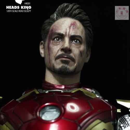 1/6 Tony Robert Downey Jr. Stark War-damaged Head Sculpture Hk001 fit for 12" Male Action Figure Body