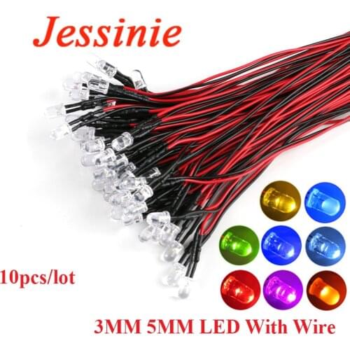 10PCS 3mm 5mm F3 F5 LED 20cm Pre-wired White Red Green Blue Yellow UV RGB Diode Lamp Decoration Light Emitting DIY Pre-soldered