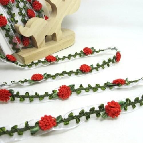 2 Yards Red Woven Rococo Ribbon Trim on Chiffon Ribbon|Decorative Floral Ribbon|Scrapbook Materials|Clothing|Decor
