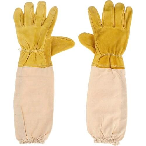 2021 New Beekeeping Tools Yellow Gloves Sheepskin Anti-Bee For Beekeeper Protective Glove Canvas Beekeeping Equipment Parts