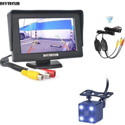 DIYSECUR 4.3 Inch Video Car Monitor + HD LED Car Camera Rear View Security System Wireless Parking Reversing System Kit