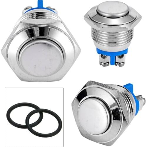 5Pcs Horn Button Switch 16mm 3A/250V Nickel Plated Brass Waterproof Push Button Momentary Horn Switch Start Stop Power Button