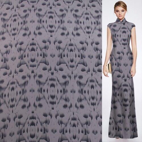 Abstract fuzzy print gray color silk Crepe DE chine fabric 140cm width,SCDC801