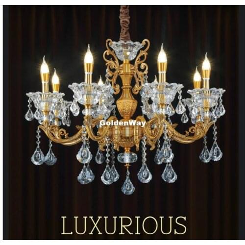 Free Shipping Bronze Antique Crystal Chandelier Lingting Luxurious Brass Crystal Lamp Lustre Suspension Home Decorative Lighting