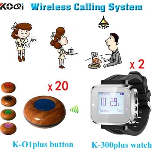 Wireless Waitress Call Paging System 2 Watch Receiver with 20 Button Bell Free Shipping