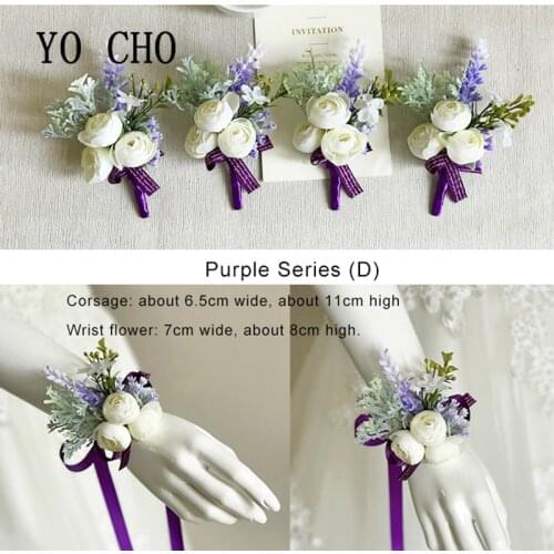 Noble Purple Silk Rose Flower Wrist Corsage Orchid Bridal Bridesmaid Wrist Bracelet Wedding Prom Party Decoration
