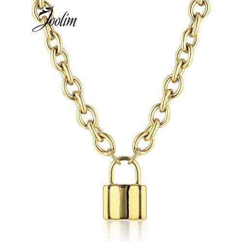 JOOLIM High End Gold Finish Stainless Steel Padlock Pendant Necklace Punk Necklace