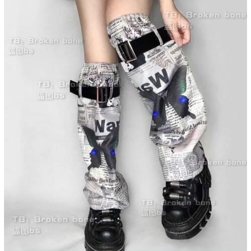 New Summer Japanese Hot Girl Magazine Butterfly Print Leg Cover Punk Harajuku JK Black Leg Warmer