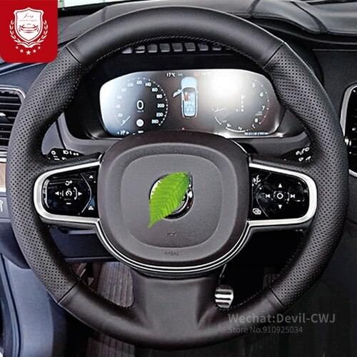 DIY hand-sewn leather suded car steering wheel cover for Volvo XC90 V90 S90 XC60 S60L V40 V60 S80L car accessories Auto parts