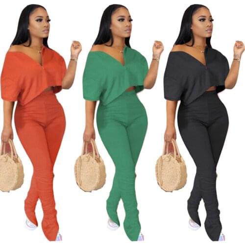 HAOOHU Plus Size Two Piece Set Women Summer Clother Crop Top Stacked Leggings Pants Suits Cute 2 Piece Outfits Matching Sets