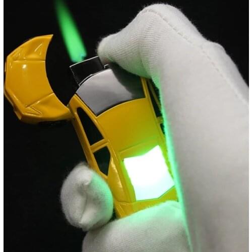Creative LED Car Jet Butane Windproof Lighter Keychain Flashlight Turbine Green Flame Cigarette Lighter MenS Small Gift
