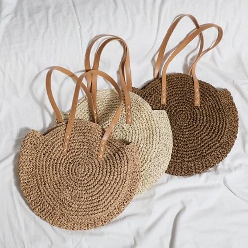 Summer Round Straw Bags for Women 2021 Handmade Rattan Shoulder Bag Woven Wicker Beach Travel Tote Bags Female Shopping Bag