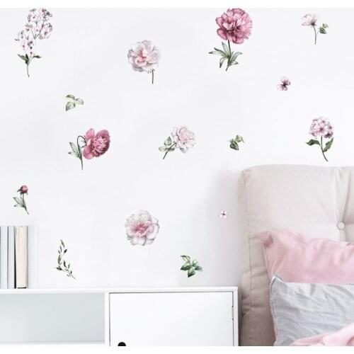 DIY Literary Painted Peony Flowers Stickers Furniture TV Decoration Stickers on The Wall Vinyl Decals