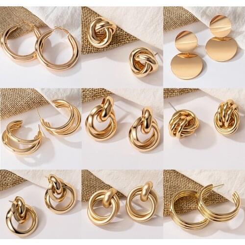 LOVR New Bohemian Gold Color Earrings Fashion Gold Big Hoop Twisted Earrings For Women Punk Hoop Earrings Jewelry 2021 Trend