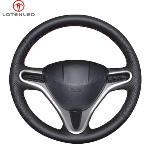 LQTENLEO Black Genuine Leather DIY Hand Car Steering Wheel Cover for Honda Fit City 2009-2013 Jazz 2009-2013 Insight 2010-2014