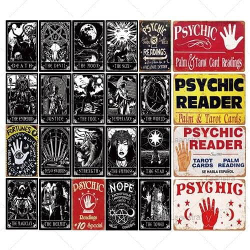 Metal Tin Sign Classical Phychic Reader Plaque Retro Signs Plam Tarot Cards Wall Decor For Bar Cafe Pub Club Iron Painting Plate
