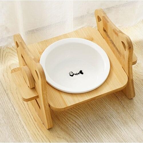 Fashion Pets Single Double Bowl Dog Cat Food Water Feeder Stand Raised Ceramic Dish Bowl Adjust Wooden Table Pet Supplies