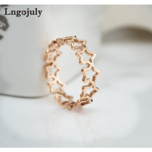 Fashion Titanium Steel Star Rings Wedding Ring Jewelry Engagement Rosegold Color Titanium Ring For Women Jewelry GIfts
