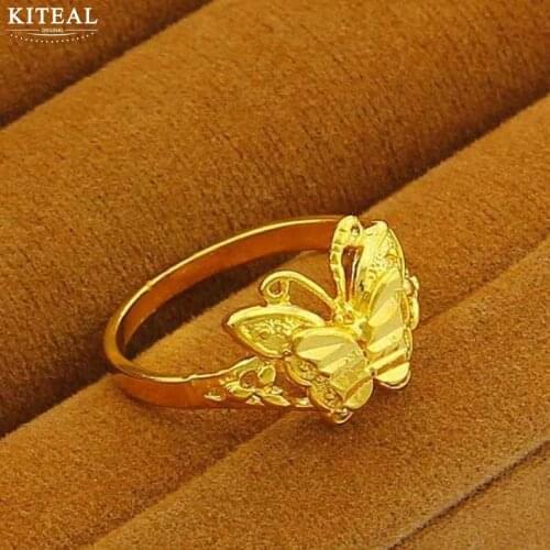 Kiteal Fashion Jewelry Real 24K Gold Color Rings Butterfly Gold Filled Rings For Women size 6 7 8 9 Girl Party Jewelry R017