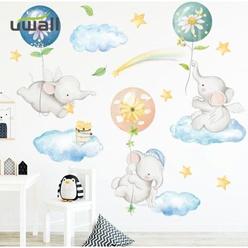 Cartoon Flying Elephant Wall Stickers Kids Room Wall Decor Girl Baby Bedroom Wall Sticker Home Decoration Self-Adhesive Stickers