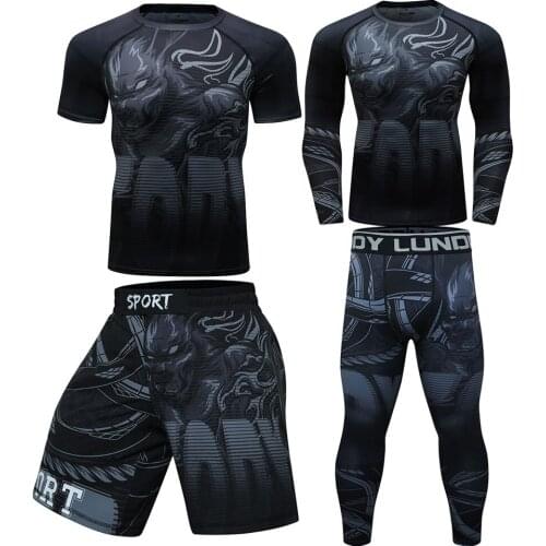 Mens Compression Shirt Pants Sport Suits MMA Rashguard Boxing Tracksuit Quick Dry Gym Clothing Fitness Sportswear Running Set
