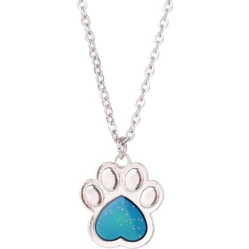 Animal Dog Cat Bear Foot Prints Footprint Mood Necklace Temperature Control Color Change Necklace Women Jewelry Girls Gift