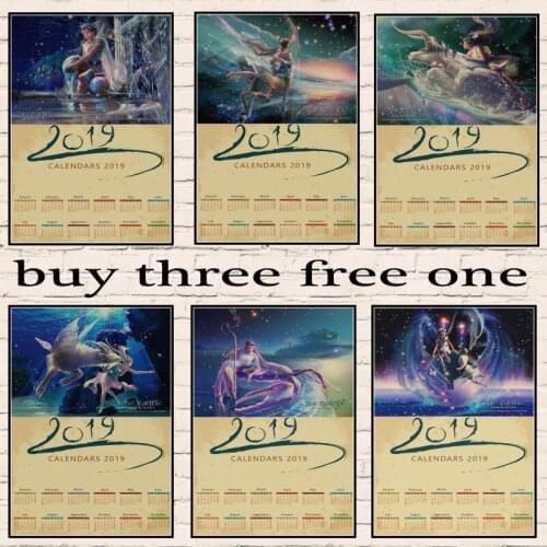 Twelve Constellations Nursery Kraft Paper Posters Drawing Classic 2019 Calendar Poster Bar Home Decoration Painting Wall Sticker