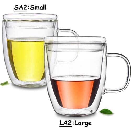Practical Double Wall Heat Resistant Glass Teacups Coffee Water Wine Mugs (Glass Lid)