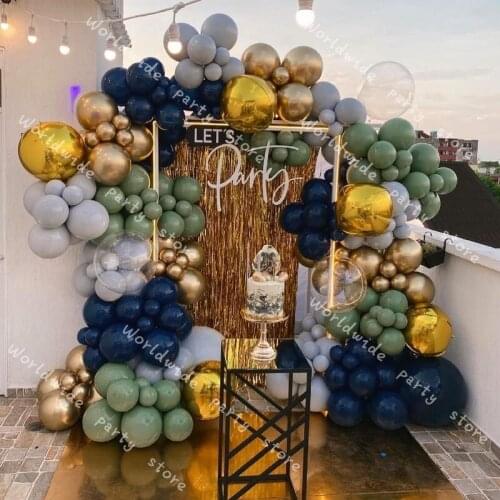 Dusty Green Ballon Arch Birthday Party Baby Shower 215pcs Navy Blue Balloons Garland Wedding Decoration Decor Gray Gold Globos