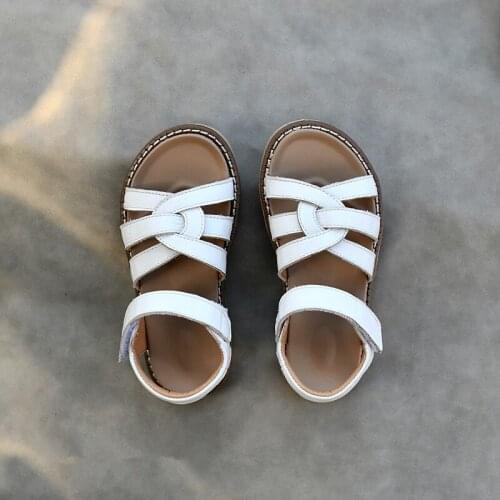 Genuine Leather Girls Sandals Summer Weave Soft Insole Childrens Beach Shoes Quick Dry Kids Casual Sandals 8T
