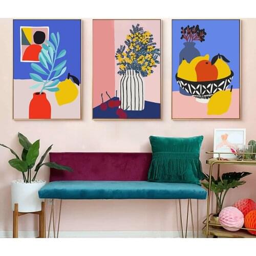Northern Europe contracted Morandi flower flower fruit restaurant poster murals canvas decorative picture printing