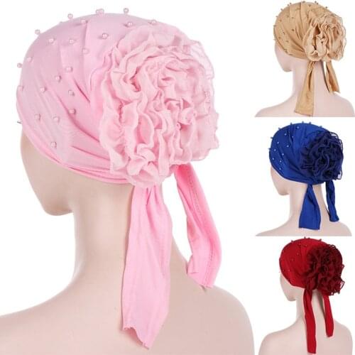 New Muslim Women Printed Hijabs Elastic Head Scarf Chemo Cancer Cap Hair Loss Hat Long Tail Bow Bonnet Wide Band Wrap Turban Cap