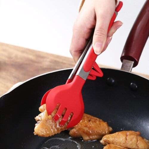 MOMS HAND Silicone Food Tong Stainless Steel Kitchen Tongs Silicone Non-slip Cooking Clip Clamp BBQ Salad Tools Kitchen Accesso