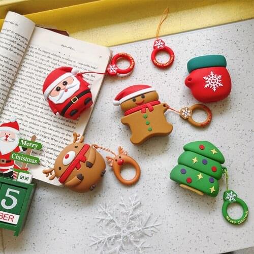 3D Cartoon Marry Christmas santa tree deer silicone case for Apple AirPods 2 1 Wireless Bluetooth Headset earphone ring cover