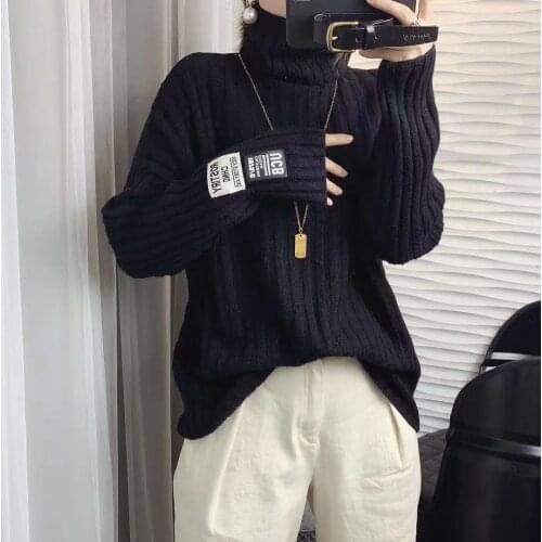 Turtleneck Women Sweater Women Black Long Sleeve Pullover 2020 Autumn Winter Casual Jumper Loose Sweaters Oversized NS4699