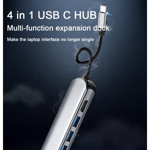 Type-c Hub 4 in 1 Multiport Adapter with 4K HD Aluminum 3*USB 3.0 Port Wireless Charger USB-C Docking Station for MacBook Pro