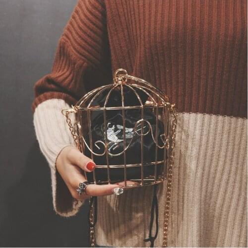 Womens Birdcage Evening Bag Clutch Metal Frame Embroidery Bucket Bird Cage Mini Bag Purse Women Gold Tassel Handbag