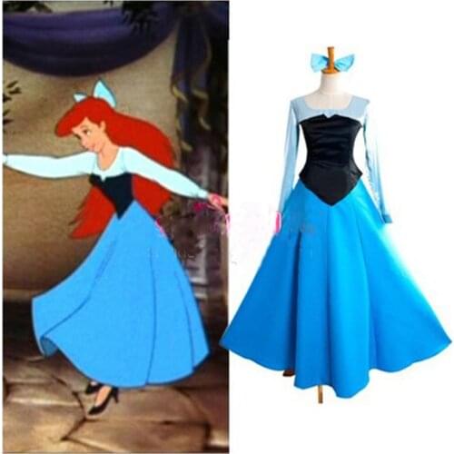 Hot Sale New Arrival Custom Made The Little Mermaid Princess Ariel Blue Dress Cosplay Costume Free Shipping