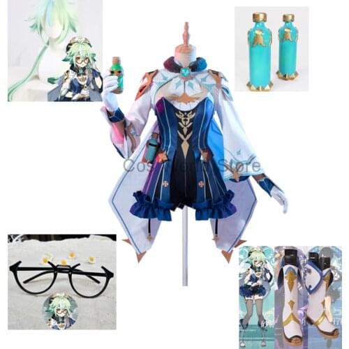 Genshin Impact Sucrose Cosplay Costume Anime Game Cute Skirt Girl Outfit For Women Halloween Party Shoes Wig