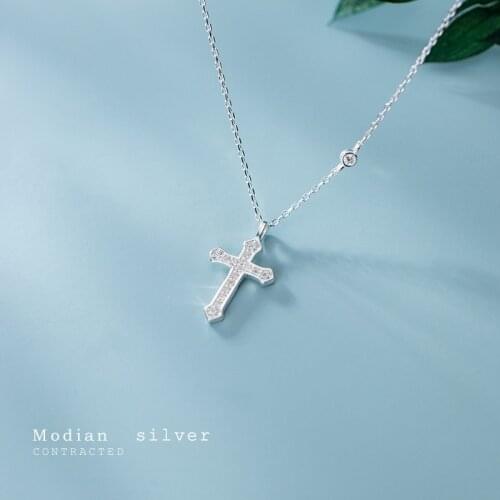 MODIAN Fashion Radiant AAA Zircon Cross for Women Pure 925 Sterling Silver Simple Necklace Ethnic Style Fine Jewelry Party Gift