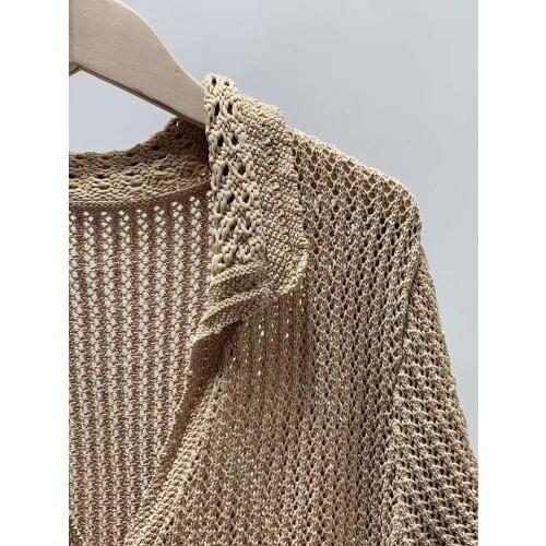 Women Sweater French Elegance Spring/Summer 2021 New Hollow Lapel Loose Breasted Knit Top Womens Cardigan