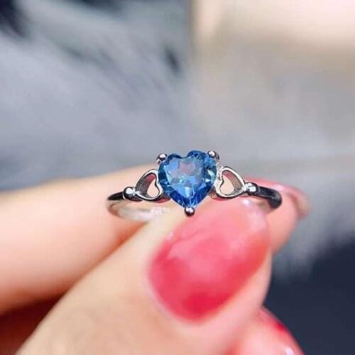 Elegant romantic Hollow heart-shaped Natural blue topaz gem Ring S925 Silver Natural Gemstone Ring girl Women party gift Jewelry