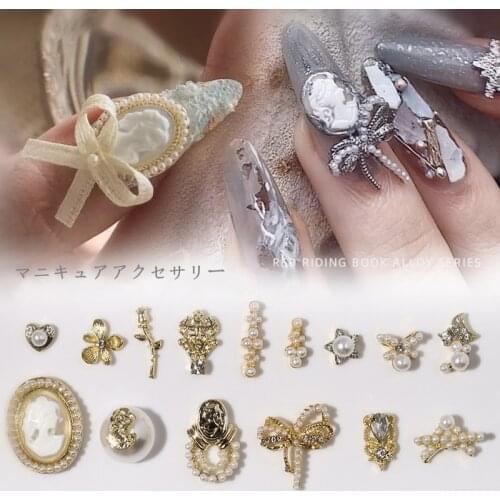 20pcs Charm Alloy Pearl 3D Nail Art Decorations Shiny Diamonds Crystal Flower Bowknot Jewelry Design Manicure DIY Accessorie