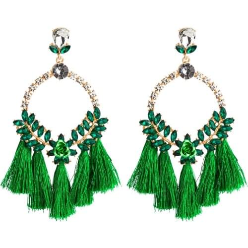 2018 Bohemian Ethnic Fringed Long Tassel Earrings for Women Flower Leaves Golden Big Circle Dangle Hanging Drop Earrings Jewelry
