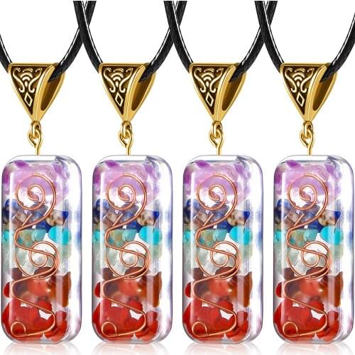 7 Chakra Pendant Necklace Healing Pendant Adjustable EMF Protection Spiritual Healing Cord Chakra Stones Pendant