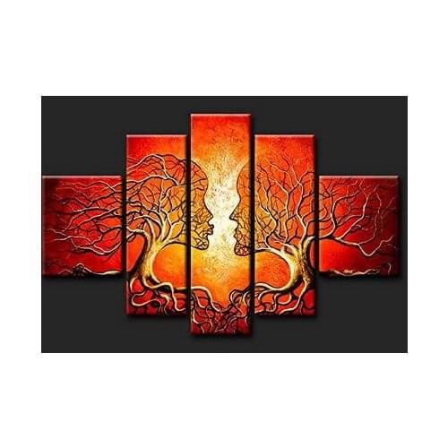 Free shipping handpainted oil painting abstract figure lovers tree landscape paintings canvas 5 pieces unframed wall art