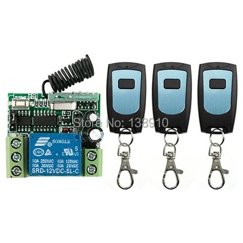12V1CH wireless switch RF Wireless remote control switch 3controller 1switch 10A Relay 100m Waterproof /lamp/ window/Garage Door